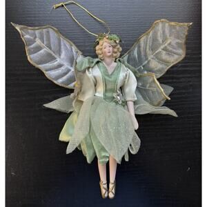 Avon Enchanted Fairy Ornament Caucasian Green Dress Petal Wings & Skirt 2000 Vtg